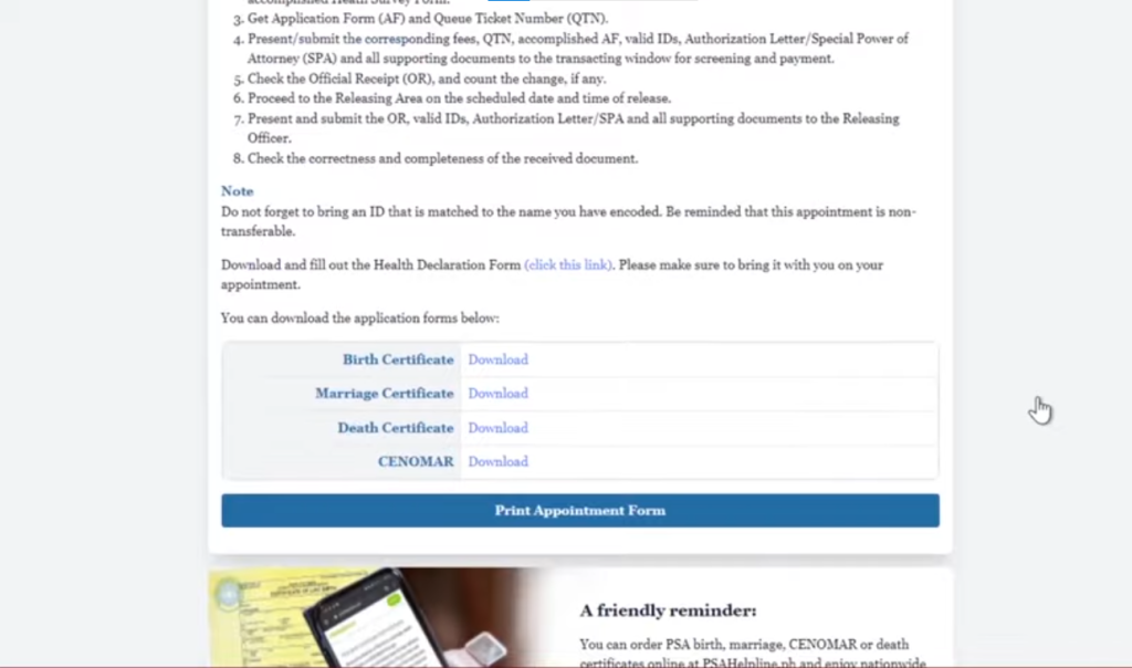 Steps to Download the CENOMAR Application Form