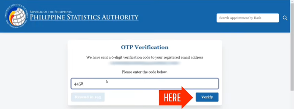 Receive OTP (One-Time Password) and placed it in the box