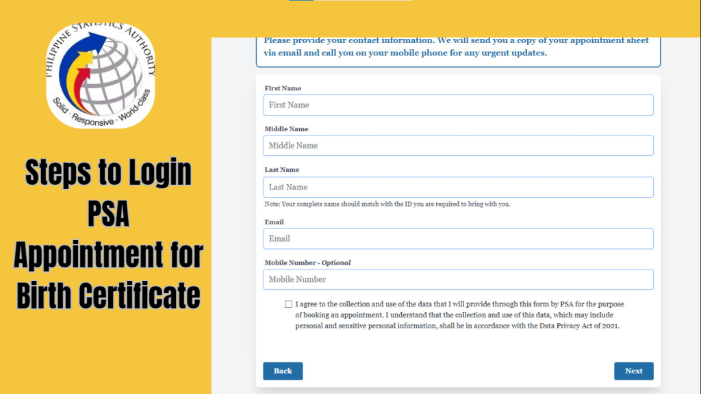 steps to login psa appointment for birth certificate. banner picture.