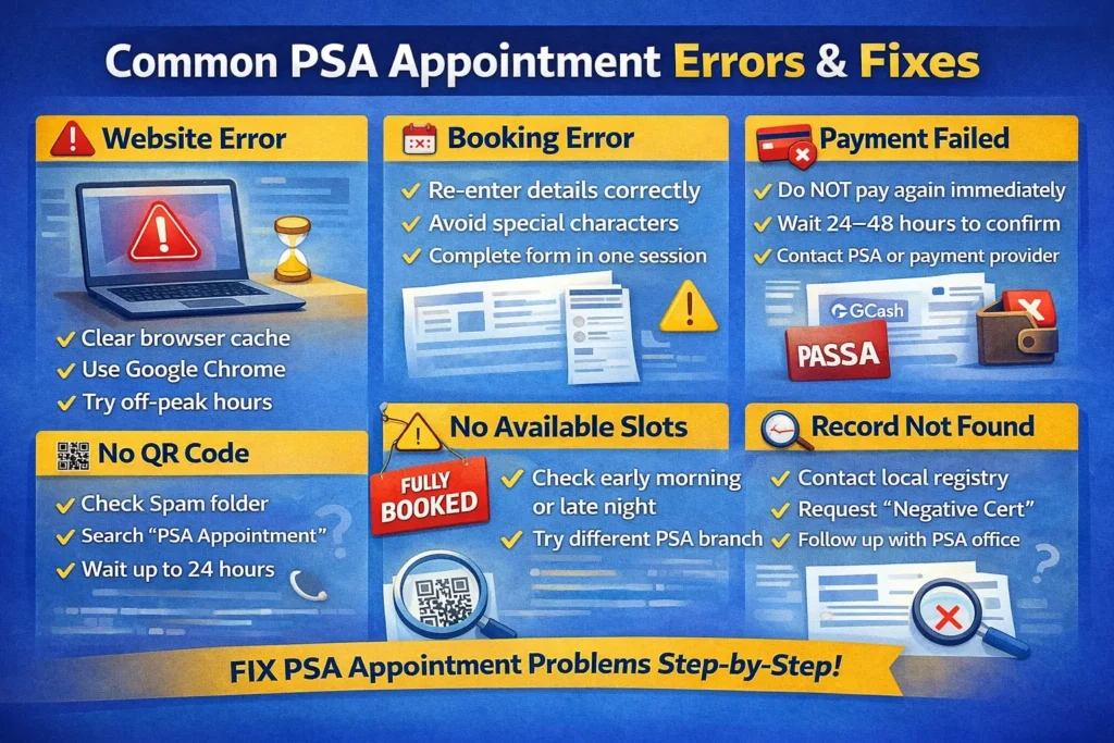 PSA Appointment Errors: Causes, Problems, and Step-by-Step Fixes (Updated Guide) 1 psa appointment errors and solution